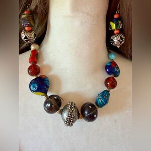 Vintage Italian Millefiori Beads  Mixed Metal Beads Colorful Necklace set